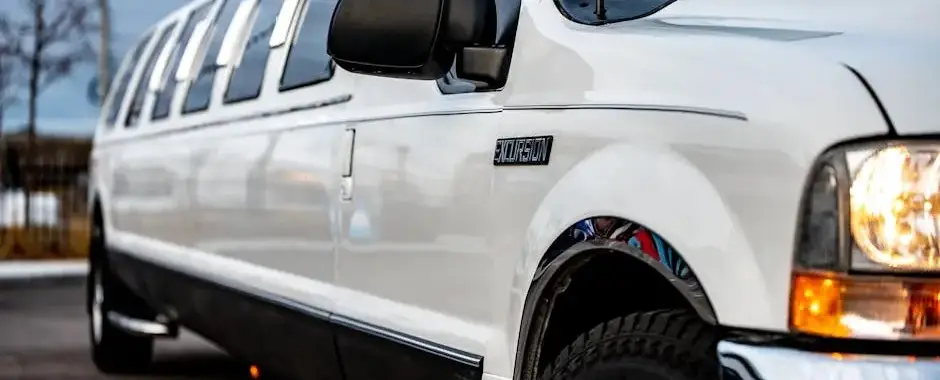 a white limo parked on the side of a road